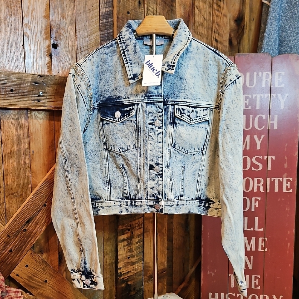 228 Blu B Distressed And Embellished Blue Denim Jacket